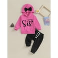 thumbnail image 3 of Baby/Big Girl Fall Outfits Letter Print Bowknot Hooded Sweatshirts Hoodies Elastic Waist Long Pants 2Pcs Clothes Set, 3 of 10