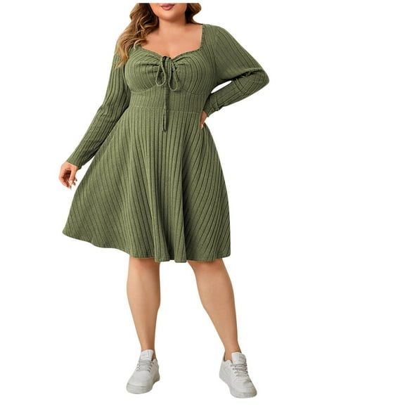 ChaoHeng Long Dresses Plus Size Sweater Dresses for Women 2025 Women's Casual Neck Long Sleeve Dress