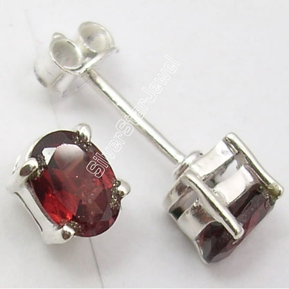 SilverStarJewel 925 Sterling Silver Natural Garnet Handcrafted Studs Earrings .7 CM Brand