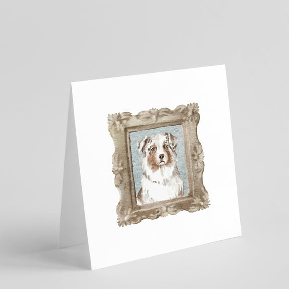 Australian Shepherd Red White Square Greeting Cards and Envelopes Pack of 8 5 in x 5 in