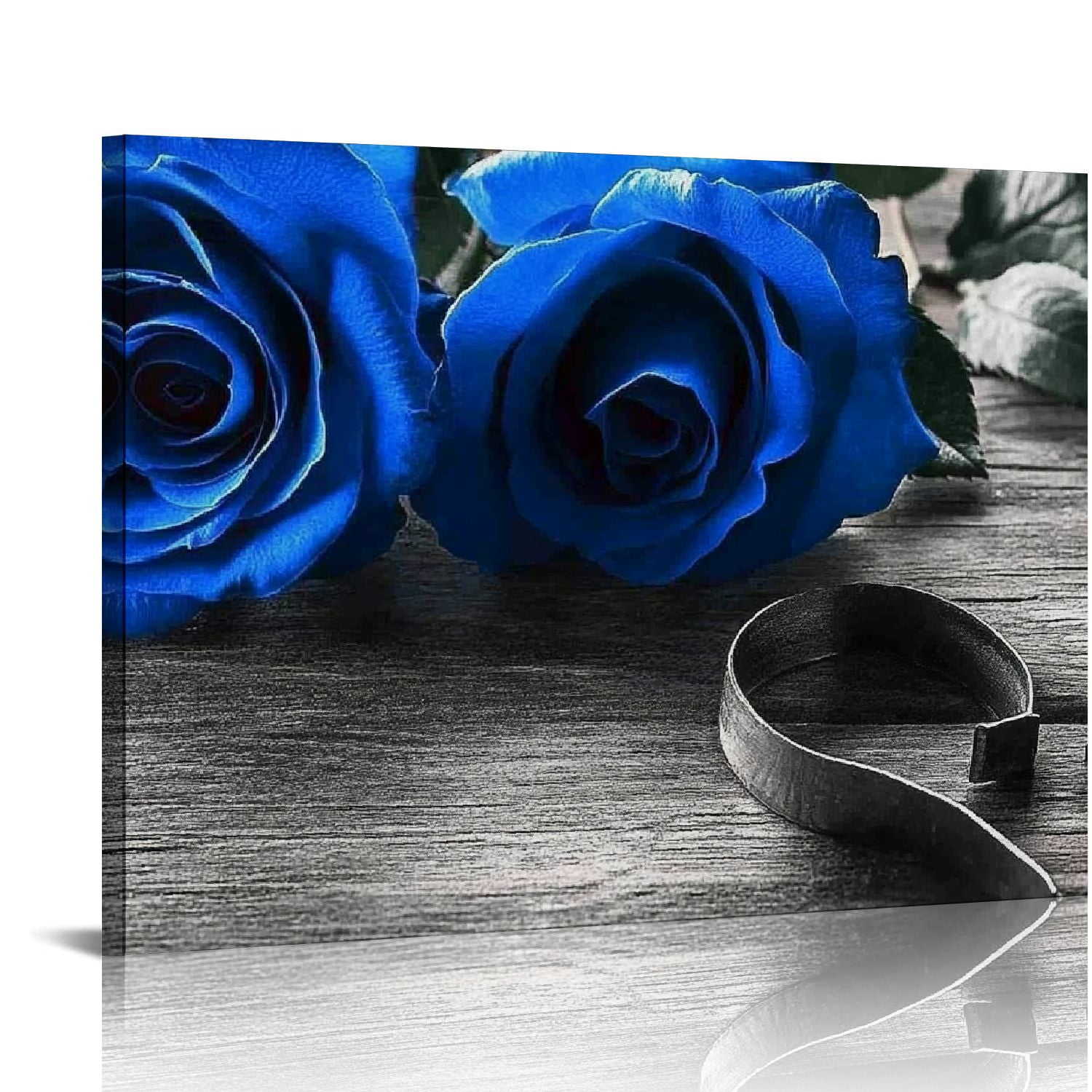 JEUXUS Blue Rose Canvas Wall Art Black and White Flowers Painting