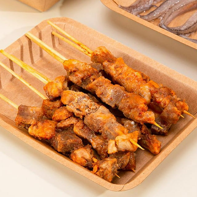 RKSTN Disposable Paper Tray 50Pc Fry Chicken Burger Disposable Paper Tray Food Grade Kraft Paper Dinner Tray Snack Paper Tray Biodegradables Barbecue Tray Paper Tray Kitchen Gadgets