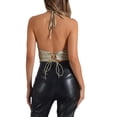 thumbnail image 3 of INSPIRAR CHIC Blusas de tirantes con brillo y cuello drapeado para club, sin espalda, cortas, talla M, gris claro, 3 of 6