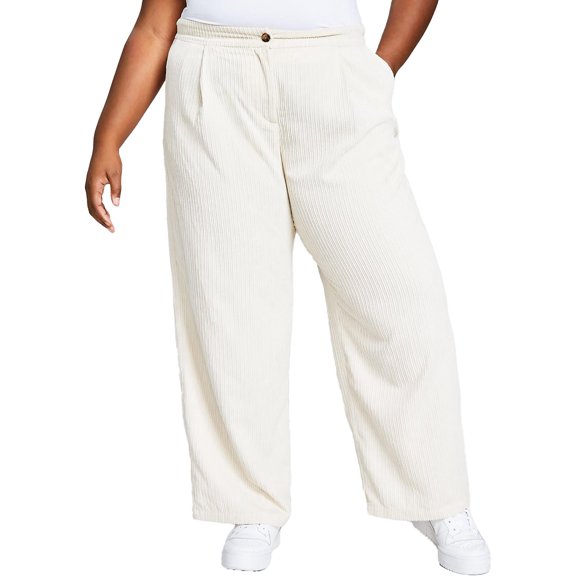 Trendy Plus Size Pleated-Waist Corduroy Pants Bone 20W