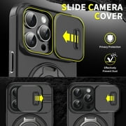 ShellTech Shockproof Case for iPhone 16 Pro Max Case, Slide Camera Lens Cover Protective Shell with Ring Stand Slim Case,Black