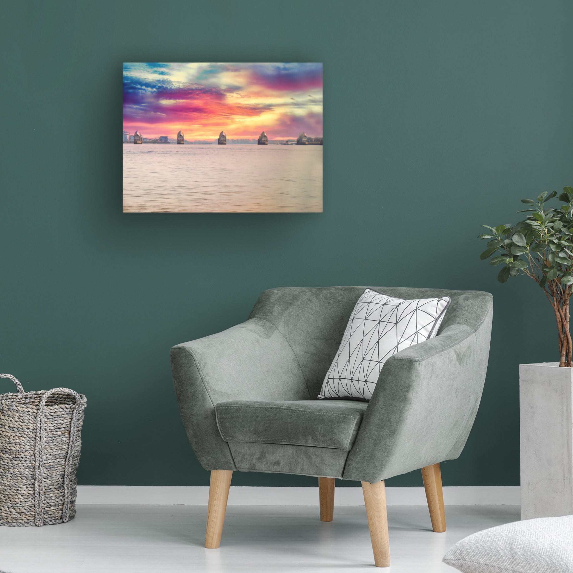 Canvas Wall Art - Mark A Paulda 'Thames Barrier At Sunrise' Wall Art for Living Room, Bedroom, or Office Décor by Trademark Fine Art - 19 x 14 Inches