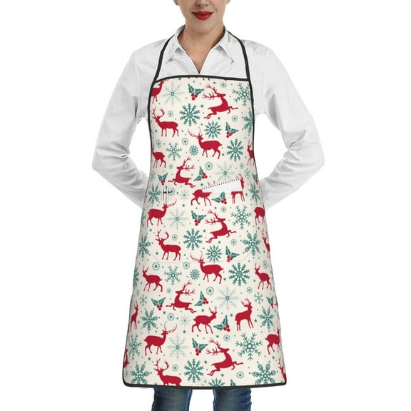 Easygdp Vintage Christmas Reindeer Apron Waterdrop Resistant with 2 Pockets,Oil Resistant Cooking Kitchen Chef Apron for Women Men