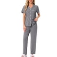 thumbnail image 2 of Conjunto de pijama para mujer INSPIRE CHIC, botón, suave, de manga corta, ropa de dormir, pantalones largos, conjunto de 2 piezas, XS, gris oscuro, 2 of 6