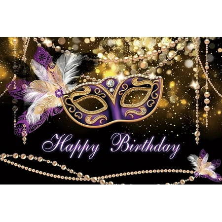 Image of Masquerade Backdrop Luxurious Purple And Gold Mask Feather Beads Pearls Mardi Gras Women Portrait Photography Background