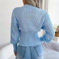 thumbnail image 5 of VISALY V Neck Pullover Sweater Ribbed Long Sleeve Tops Sweaters for Women Trendy Crewneck Long Sleeve Sweater Tops Fall Chunky Cable Knit Pullover Sweaters Sweater Shirts Pullovers Pullover Blue L, 5 of 5