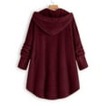 thumbnail image 4 of Baqcunre Plus Size Button Plush Tops Hooded Loose Cardigan Wool Coat Winter Jacket Winter Jackets For Women Trench Coat Winter Coats For Women,Women Clothing Coats For Women,Color Wine,Size M, 4 of 4