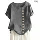 thumbnail image 1 of Blusa camisa de manga corta suelta de lino cuello redondo mujer Top de verano gris 5XL Jumpingount AP001856-12, 1 of 5
