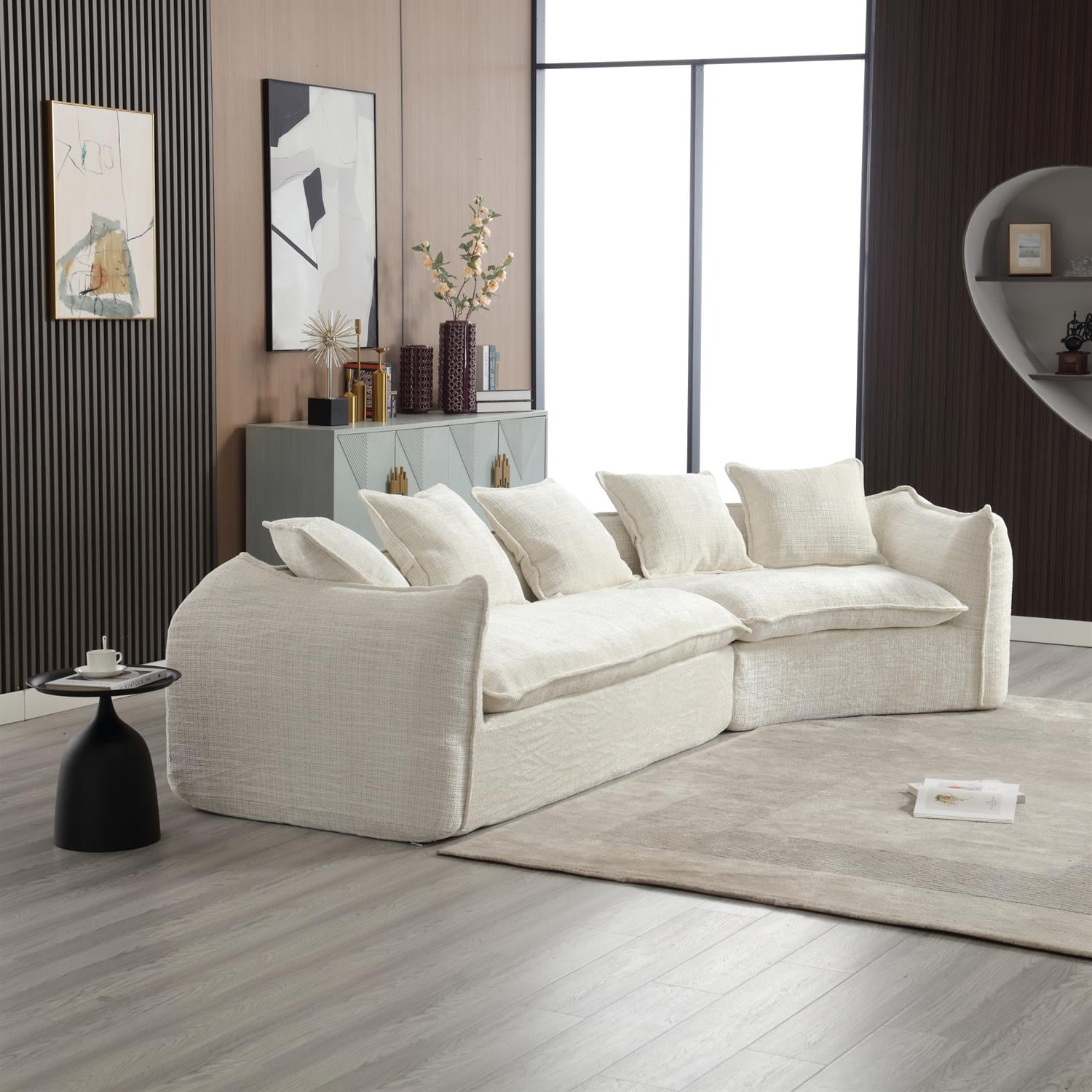 Demi Bonn 125" Modern Modular U-Shaped Sectional Sofa, Spacious 5-Seat Chenille Fabric Couch with Plush Pillows for Living Room, Minimalist Cloud-Style, Beige