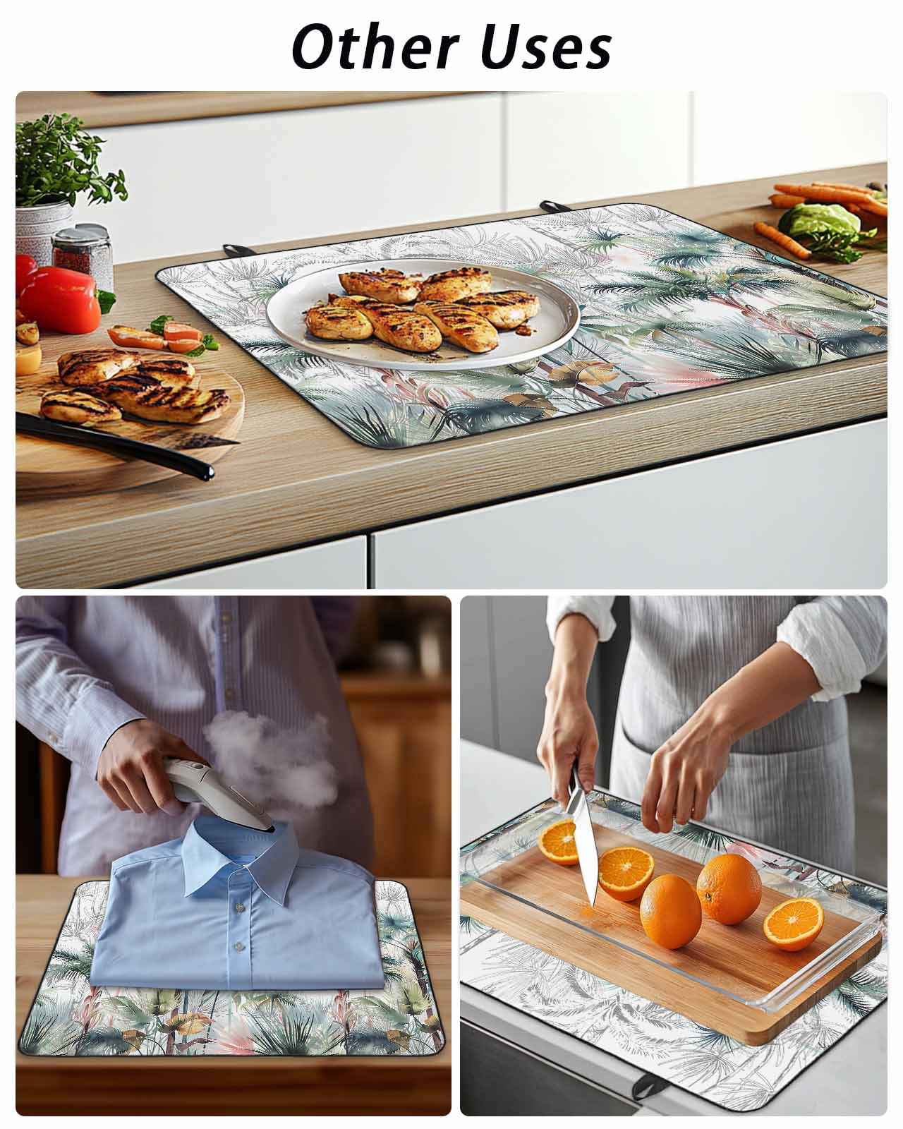 Stove Top Covers for Electric Stove, Summer Palm Trees Glass Stovetop Cover Protector, Botanical Tropical Leaves Induction Cooktop Protector Oven Mat for Kitchen Countertop 24"x21"