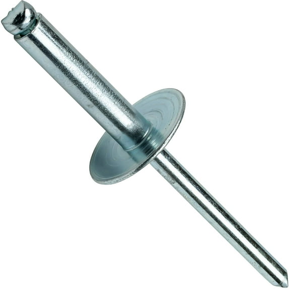 Fastenere Large Flange Pop Rivets -5/32" x 5/8" (50 pcs) Heavy Duty, Open-End, Steel Zinc, Corrosion-Resistant, High Tensile & Shear Strength, 5-10 Gap .501" - .625"