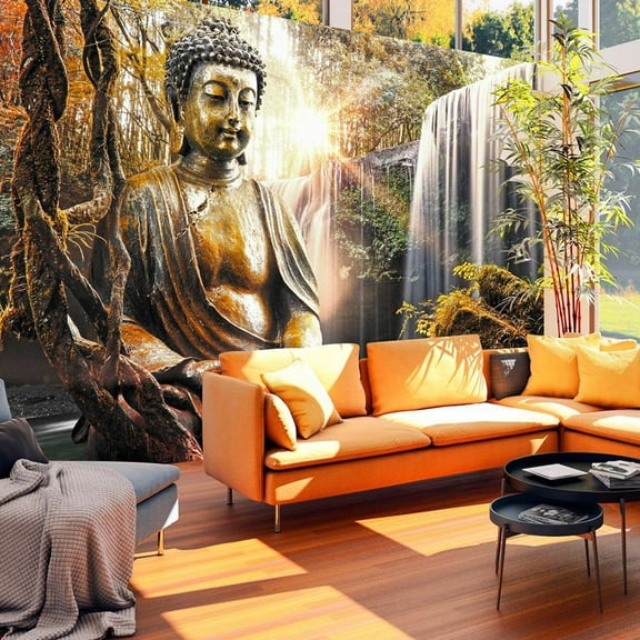 Tiptophomedecor Zen Wallpaper Wall Mural - Waterfall Buddha Mix