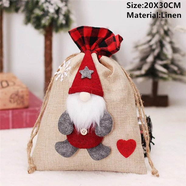 Saco navideño de Papá Noel para niños, bolsa de almacenamiento de dulces, decoración navideña, medias de lino, regalos de Navidad, 2023