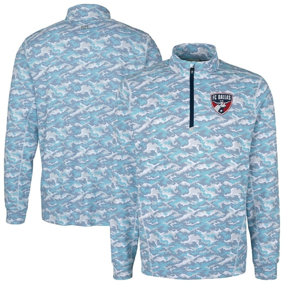 Men's-Cutter & Buck  Navy FC Dallas Traverse Stretch Eco Camo Print Quarter-Zip Pullover Top