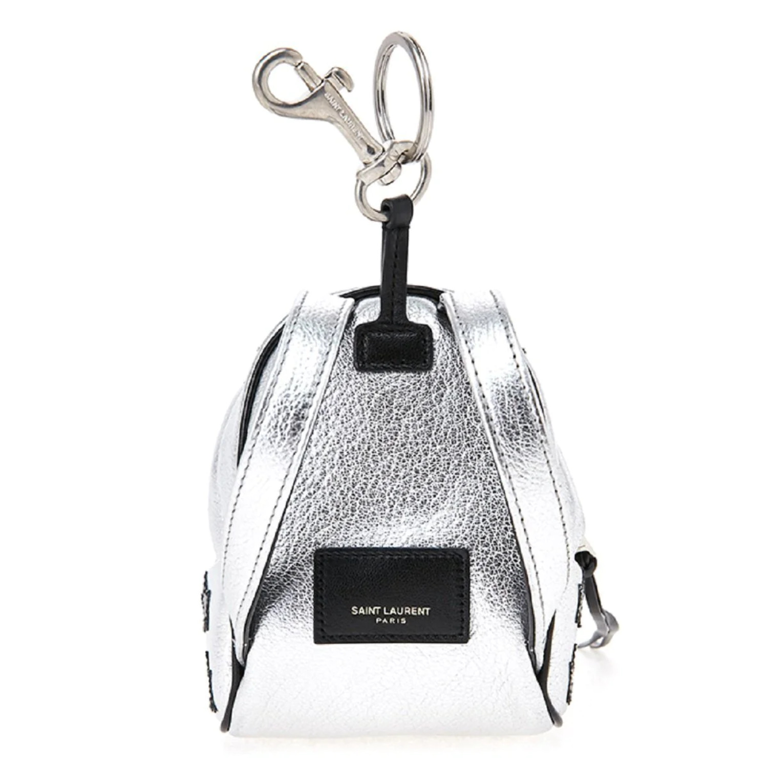 New Saint Laurent Silver/Black Unisex Zip Backpack Key Chain Black Stars 441914, Women's, Size: One Size