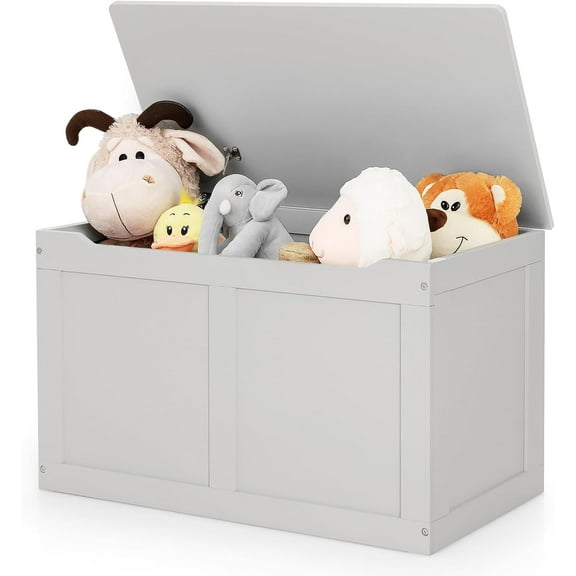 Brezey Kids Wooden Toy Box, 2 In 1 Large Toy Storage Truck Bench with Flip-Top Lid, 2 Safety Hinges & Groove Handle, Toddler Big Toy Chest for Playroom & Bedroom, Gift for Boys Girls Age 3 ,Gray