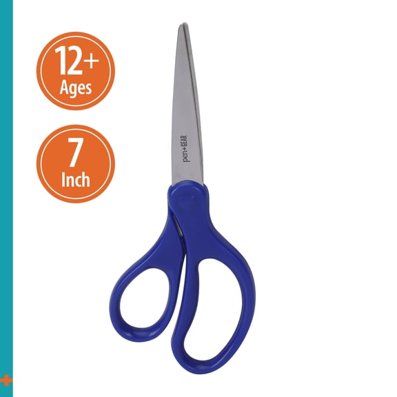 Pen+Gear 7-inch All-Purpose Stainless-Steel Scissors, Pointed, Ages 12 and Up, School Supplies, Blue