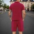 thumbnail image 6 of KKBOTIVE Men's Outfit Set Button Up Fashion Short Sleeve Tops and Shorts Set Summer Mens Sweatsuits, Wine Size: M, 6 of 9