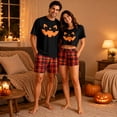 thumbnail image 3 of Halloween Pjs, Halloween Couple Matching Pajamas Set, Black Top & Plaid Shorts Pumpkin Graphic Short Sleeve Loungewear, Crop Top & Shorts Sleepwear, Soft Classic Nightwear for Summer Home Wear, S, 3 of 5