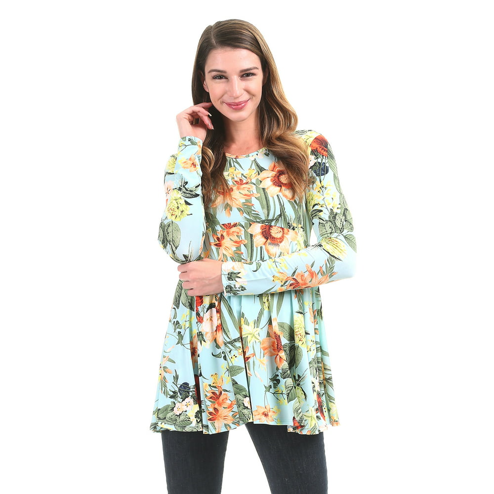 Made by Johnny - WT1454 Womens Print Long Sleeve Curved Empire Line