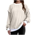 thumbnail image 1 of cfhntfmh Chandail en Molleton Surdimensionné pour Femmes Automne Ample Col Rond Manches Longues Basique Pull Tops à Blocs de Couleur, 1 of 7