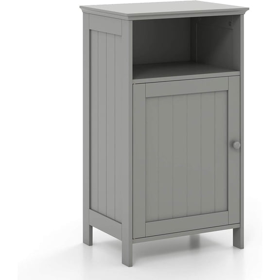 Freestanding Small Bathroom Cabinet with Door, 3-Position Adjustable Shelf, Anti-Tipping Device, Wooden Floor Organizer for Bathroom, Kitchen, Office (Gray)