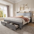 thumbnail image 3 of King Size Upholstered Platform Bed Frame with Storage Headboard – Charging Station (2 USB & AC), Drawers, Heavy Duty – Noise-Free, No Box Spring Needed, Easy Assembly – KING-light gray, 3 of 8