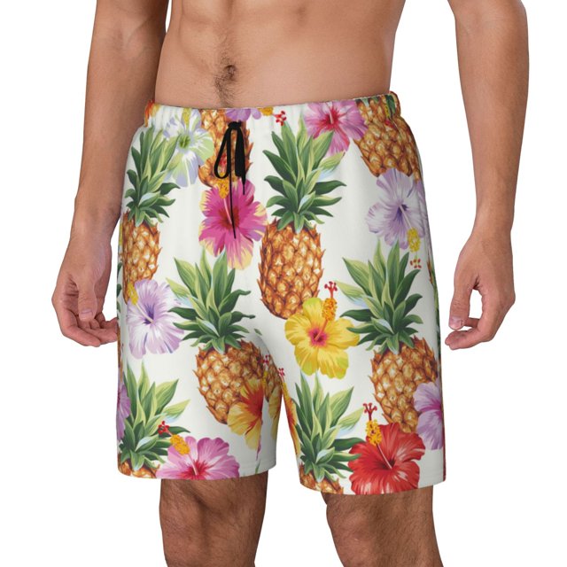 Fotbe Hawaiian Pineappl Traje de Baño para Hombre – Shorts de Natación de Secado Rápido con Forro y Bolsillos-Small