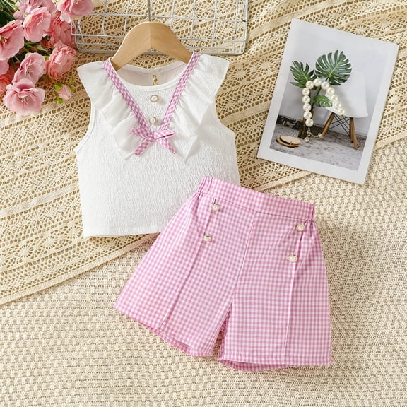 Amidoa Toddler Girls 2 Piece Outfits Summer Clothes Solid Color Soft Cute Tank Top and Casual Shorts Kids Clothing Sets Pink Size 3T