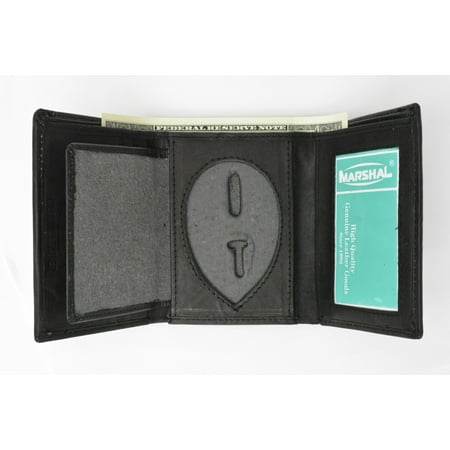Genuine Leather Trifold Badge Holder Wallet Black, Police Badge Holder 2519 TA