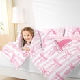 thumbnail image 5 of Meiyoeat Coquette Bow Letter A Bedding Comforter Set 7 Pieces for Girls Kids, Preppy Stripe Full Bedding Set for Nursery, Light Pink White,Pink Reversible, 5 of 6