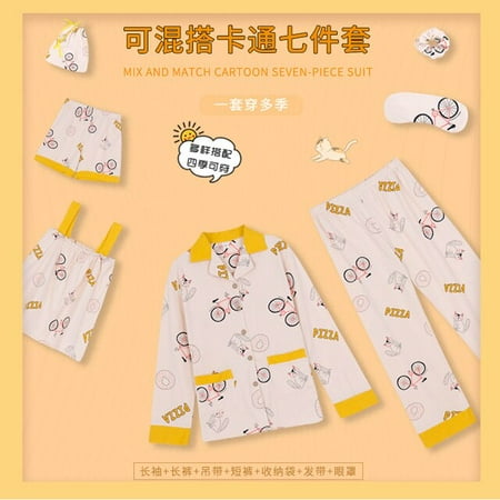 

QWZNDZGR Brand Spring 100% Cotton 7 Piece sets Elegant Women s Pajama Sets Female Sleepwear Lady Pyjamas Red Lounge Home Clothing