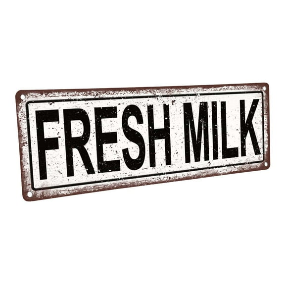 Fresh Milk 4"x12" Metal Sign, Wall Décor for Kitchen and Dining