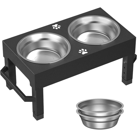 Elevated Dog Bowls Stand with 2 Dog Bowls Adjusts to 4 Heights for Small Medium and Large Dogs,Black