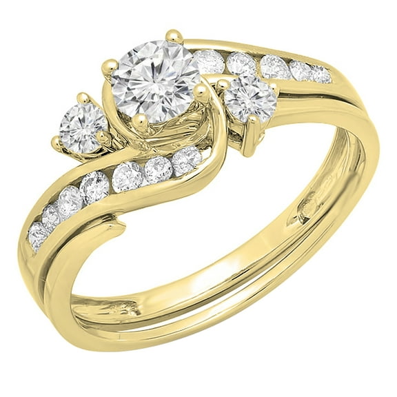Dazzlingrock Collection 0.90 Carat (ctw) 14K Round Diamond Swirl Bridal Engagement Ring Set, Yellow Gold, Size 9.5
