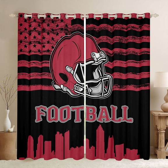 jejeloiu Football Sport City Black Out Curtains,Red Rugby Helmet Curtains Pack of 2 (42x63 Each) For Boys Kids