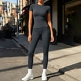 thumbnail image 4 of QIYAGBSA Workout Sets for Women Short Sleeve Crew Neck Top High Waist Leggings Stretch Athletic Two Piece Outfit (Dark Gray, 2XL), 4 of 6
