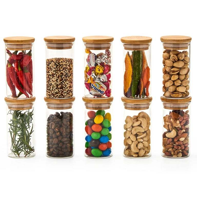 EZOWare 200ml Spice Glass Jar Set, Small Air Tight Canister