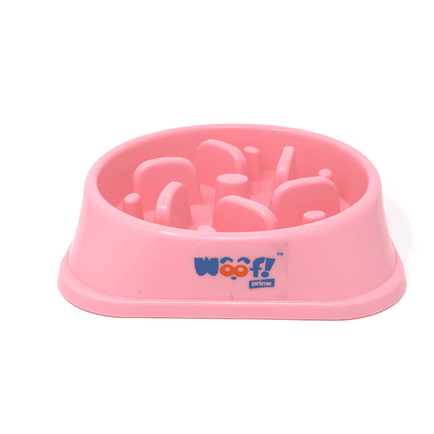 Woof! Prime Slow Feed Dog Bowl With Funny Puzzle Insert Pink Color