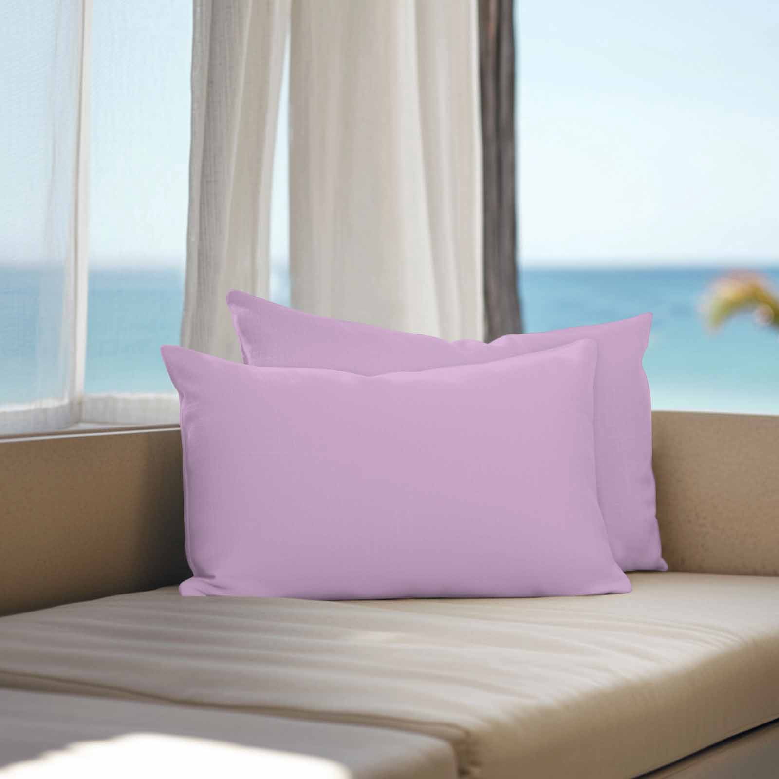 Outdoor Waterproof Throw Pillow Covers Set of 2 Lavender Decorative Pillowcases Lumbar Outdoor Pillows Cushion Case 20x12 Inch Solid Purple Color Patio Pillows for Couch Sofa Bed Garden