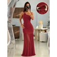 thumbnail image 3 of Womens Red One Shoulder Maxi Dress With Metal Buckle Detail And Mesh Hem, 3 of 8