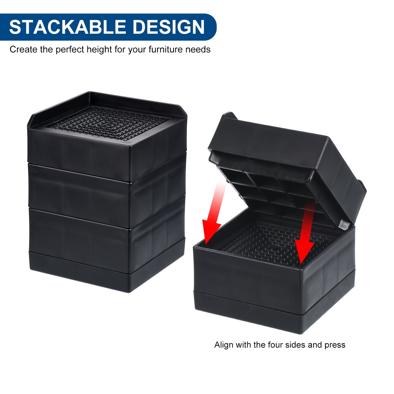 Unique Bargains Furniture Risers Bed Square Bed Risers Adjustable Couch Lifter Block Black 3" x 3" x 1.5"