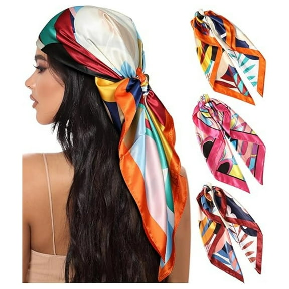3pcs 35” Large Square Satin Head Scarf -  Satin Hair Scarves Silk Bandana Scarf Headscarf Silk Feeling Scarf for Women