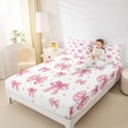 thumbnail image 4 of jejeloiu Kawaii Bowknot Ribbon Bed Sheets,Pink Cute Bow King Sheets For Girls Teens 4-Piece, 4 of 7