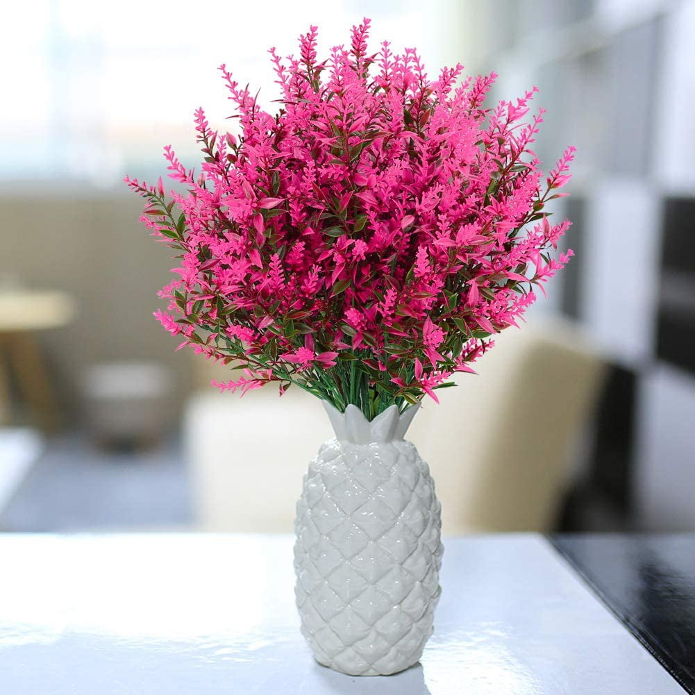 Sinhoon 24 Bundles Artificial Lavender Flowers Outdoor Fake Flowers for Decoration UV Resistant No Fade Faux Plastic Plants Garden Porch Window Box Décor (hot pink)