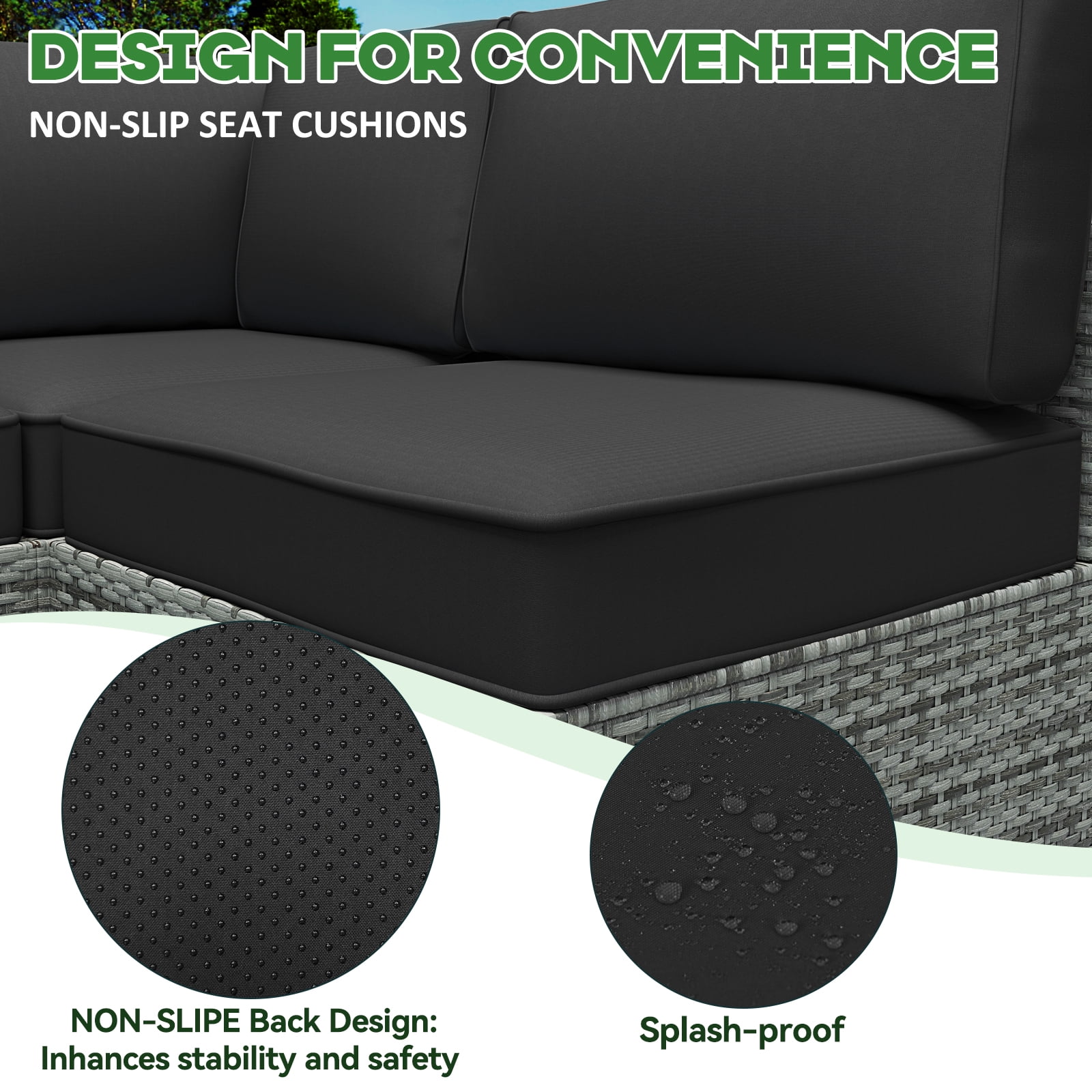 Yalissey Outdoor Replacement Cushions for Patio Furniture,Water-Resistant Sofa Cushions for Rattan Wicker Sectional Patio Conversation Sets,14-Piece Outdoor Couch Cushions Patio Sofa,Black